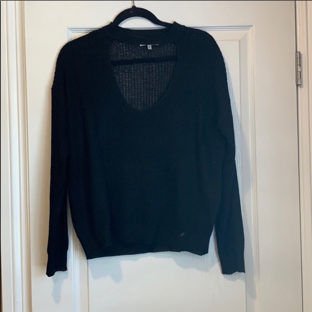 Black Woven Choker Style Sweater - Derek Heart - Picture 2 of 2